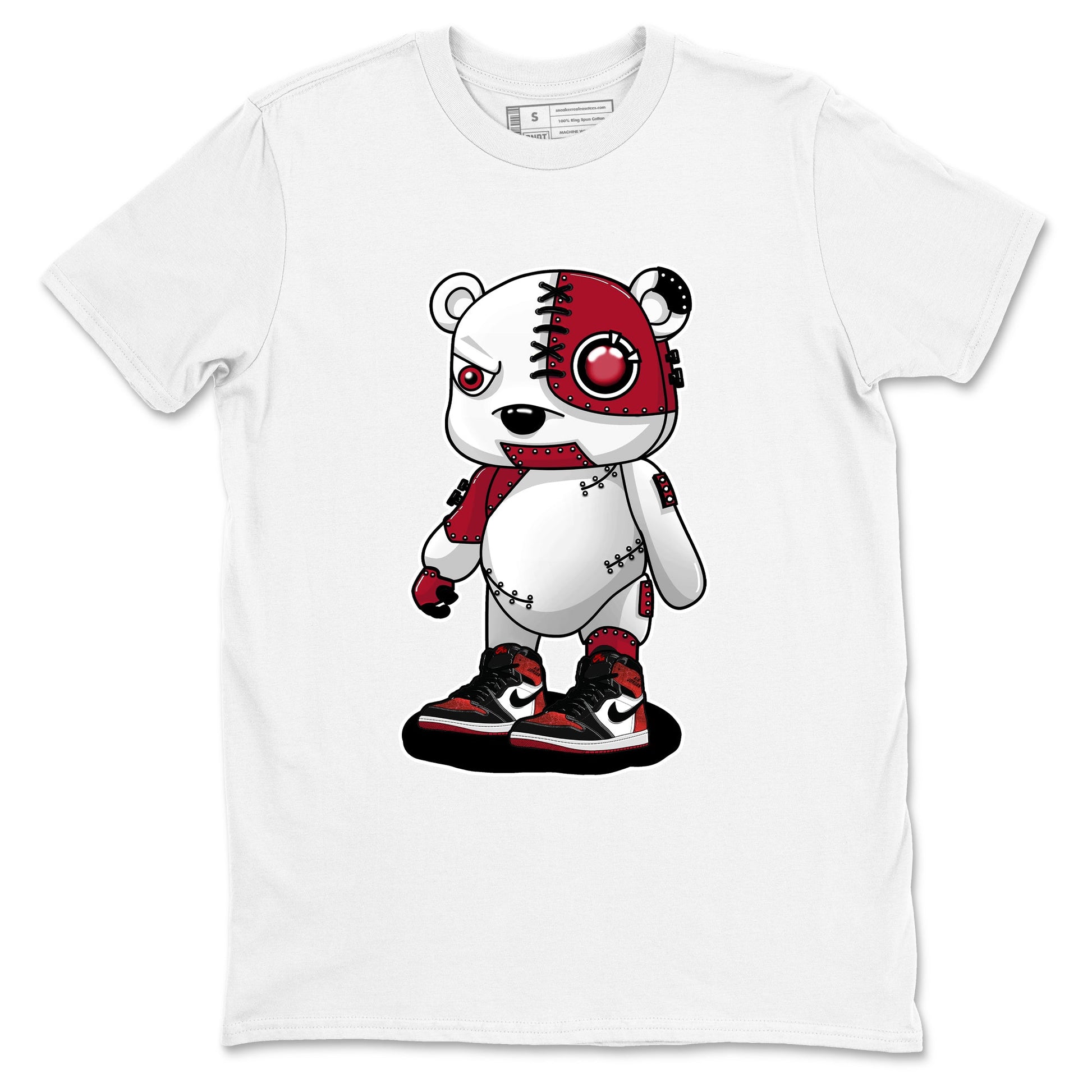 Cyborg Bear sneaker match t-shirt styled to complete your fit with the Air Jordan 1 Ruby sneakers, shown in White 2.
