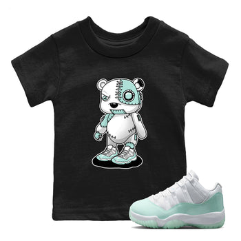 Cyborg Bear baby and kids t-shirt crafted for little sneakerheads to shine with the Air Jordan 11 Igloo sneakers, displayed in Black 1.