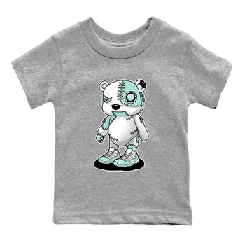 Cyborg Bear baby and kids t-shirt crafted for little sneakerheads to shine with the Air Jordan 11 Igloo sneakers, displayed in Heather Grey 2.