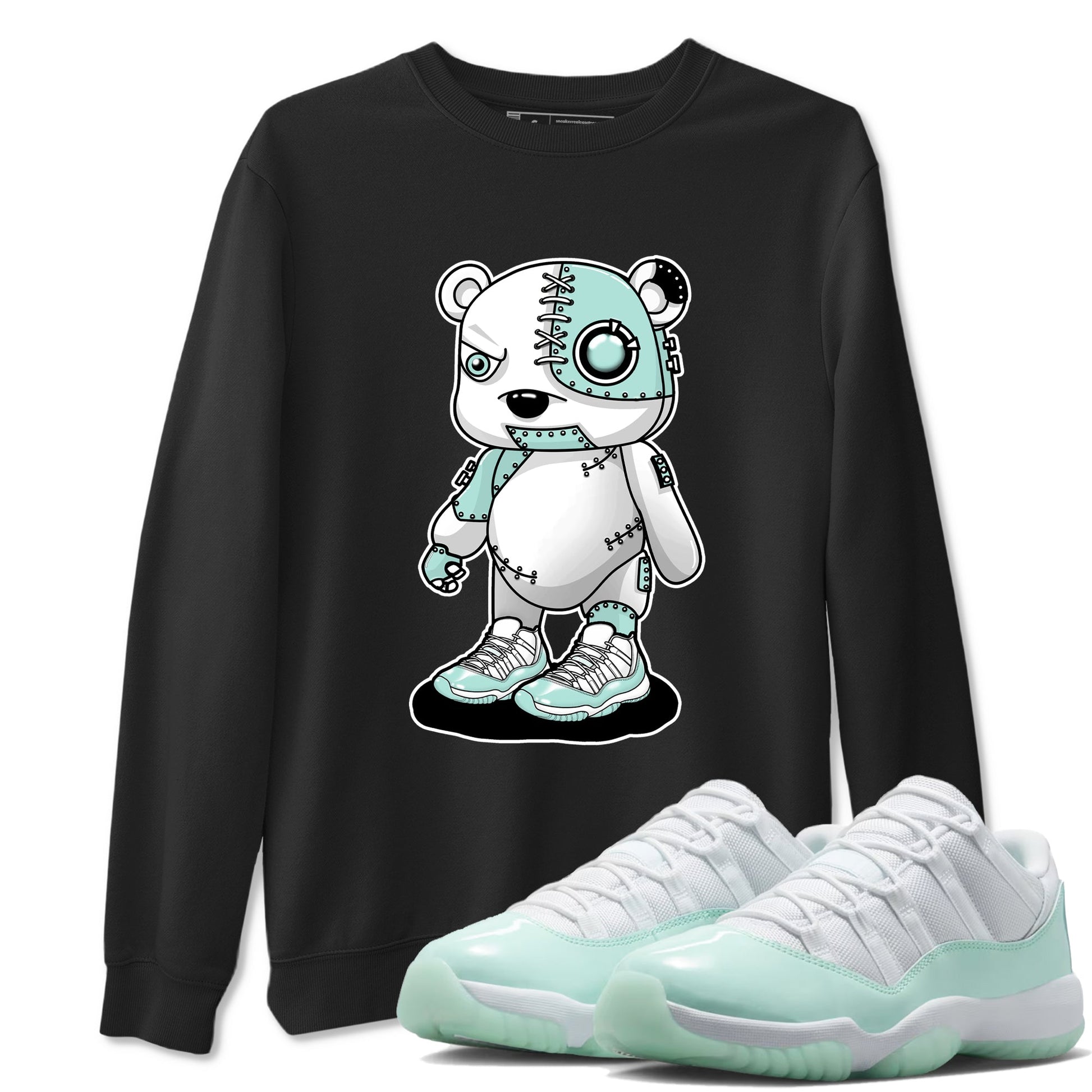 Cyborg Bear sneaker match t-shirt styled to complete your fit with the Air Jordan 11 Igloo sneakers, shown in Black 1.