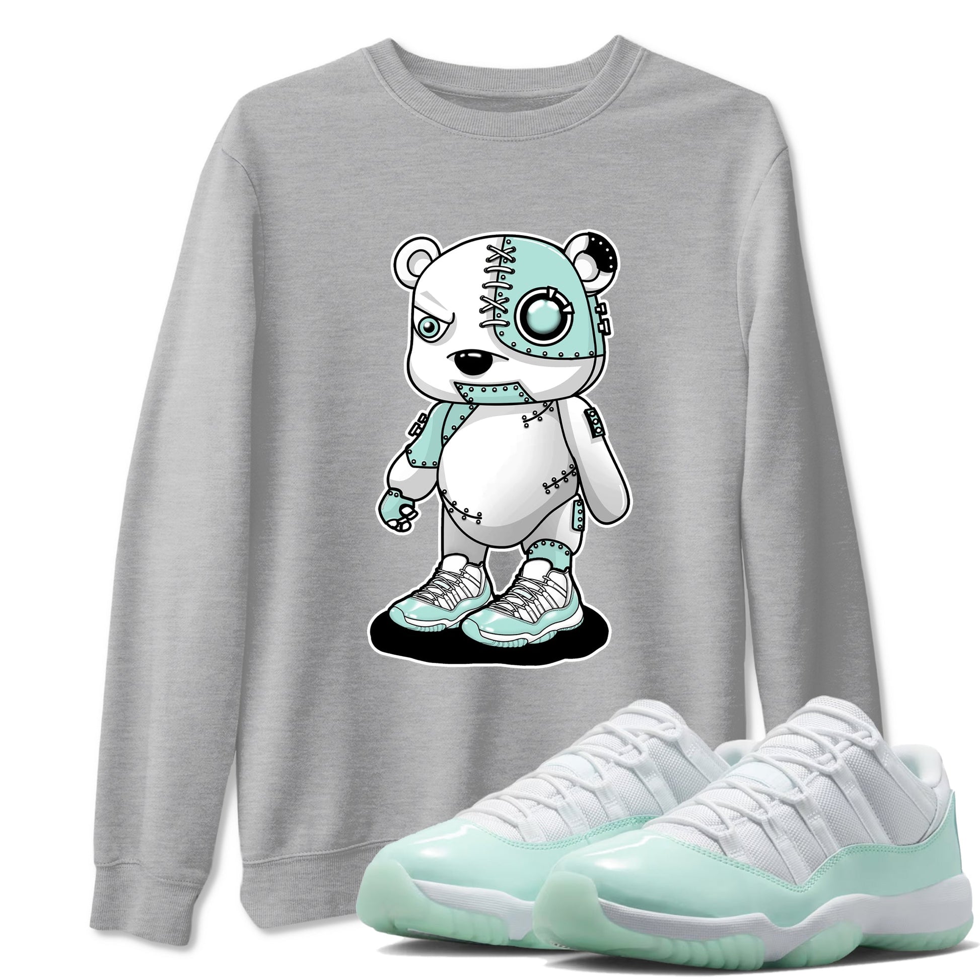 Cyborg Bear sneaker match t-shirt styled to complete your fit with the Air Jordan 11 Igloo sneakers, shown in Heather Grey 1.