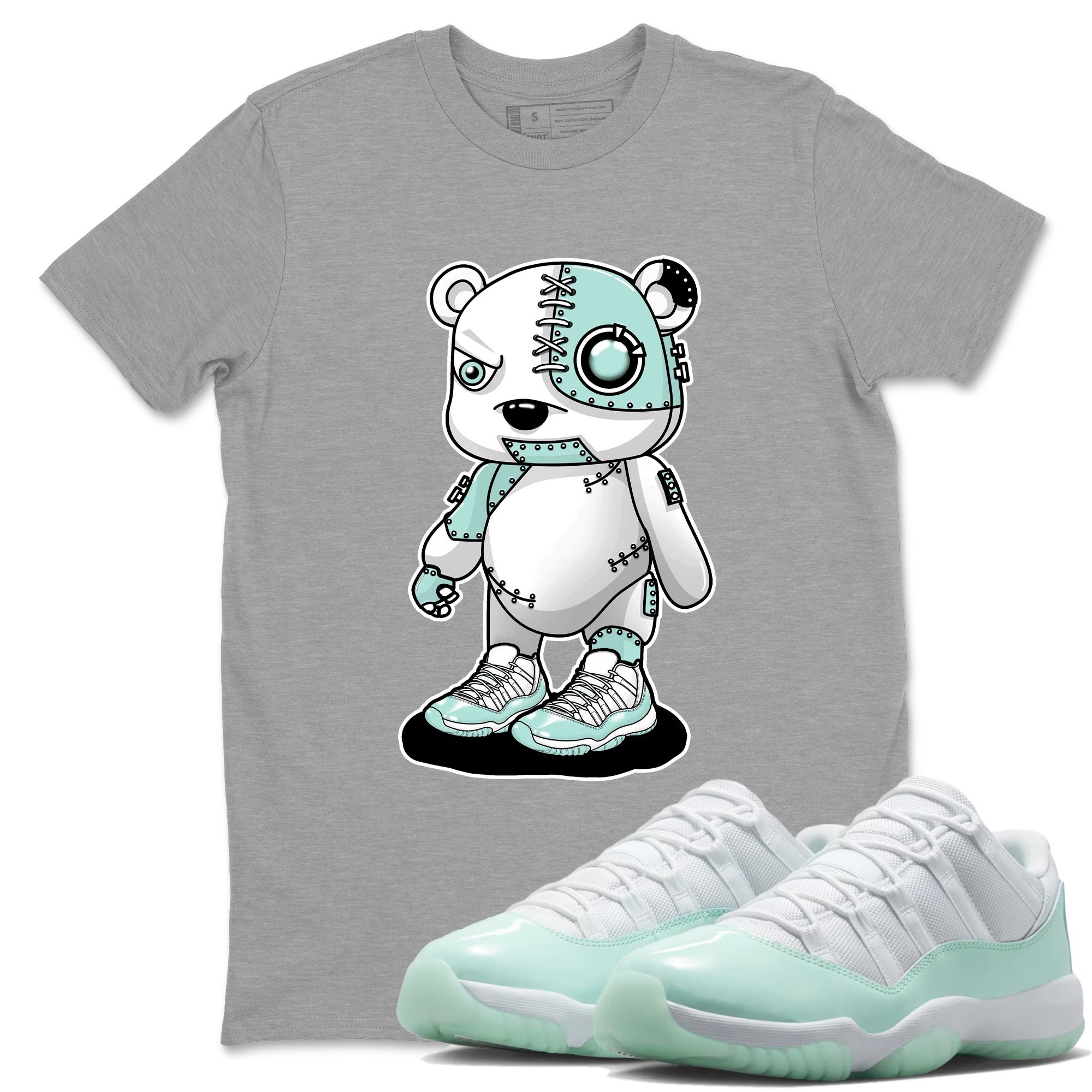 Cyborg Bear sneaker match t-shirt styled to complete your fit with the Air Jordan 11 Igloo sneakers, shown in Heather Grey 1.