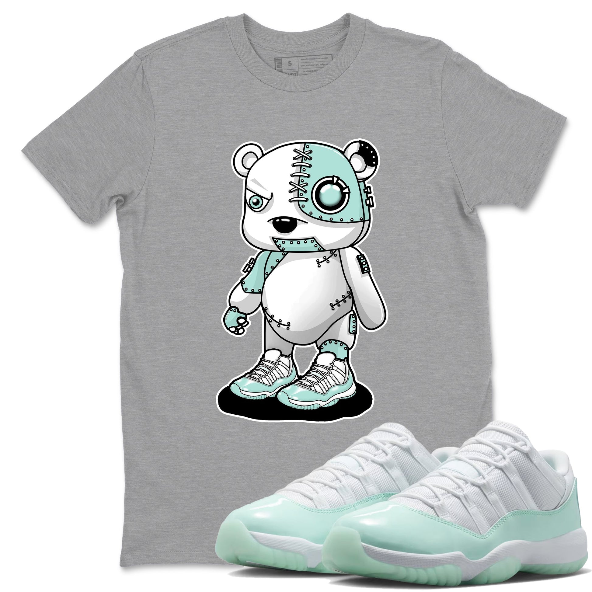 Cyborg Bear sneaker match t-shirt styled to complete your fit with the Air Jordan 11 Igloo sneakers, shown in Heather Grey 1.