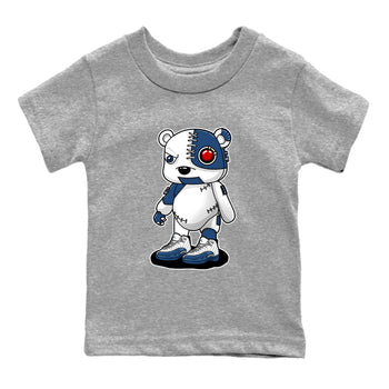 Cyborg Bear baby and kids t-shirt crafted for little sneakerheads to shine with the Air Jordan 12 French Blue sneakers, displayed in Heather Grey 2.