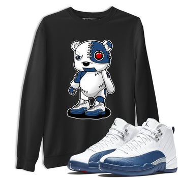 Cyborg Bear sneaker match t-shirt styled to complete your fit with the Air Jordan 12 French Blue sneakers, shown in Black 1.
