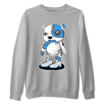 Cyborg Bear sneaker match t-shirt styled to complete your fit with the Air Jordan 12 White and University Blue sneakers, shown in Heather Grey 2.