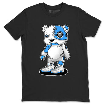 Cyborg Bear sneaker match t-shirt styled to complete your fit with the Air Jordan 12 White and University Blue sneakers, shown in Black 2.
