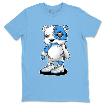 Cyborg Bear sneaker match t-shirt styled to complete your fit with the Air Jordan 12 White and University Blue sneakers, shown in Carolina Blue 2.