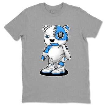 Cyborg Bear sneaker match t-shirt styled to complete your fit with the Air Jordan 12 White and University Blue sneakers, shown in Heather Grey 2.
