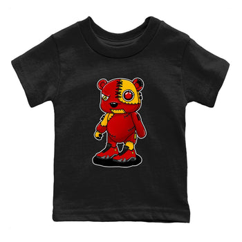 Cyborg Bear baby and kids t-shirt crafted for little sneakerheads to shine with the Air Jordan 14 Challenge Red sneakers, displayed in Black 2.