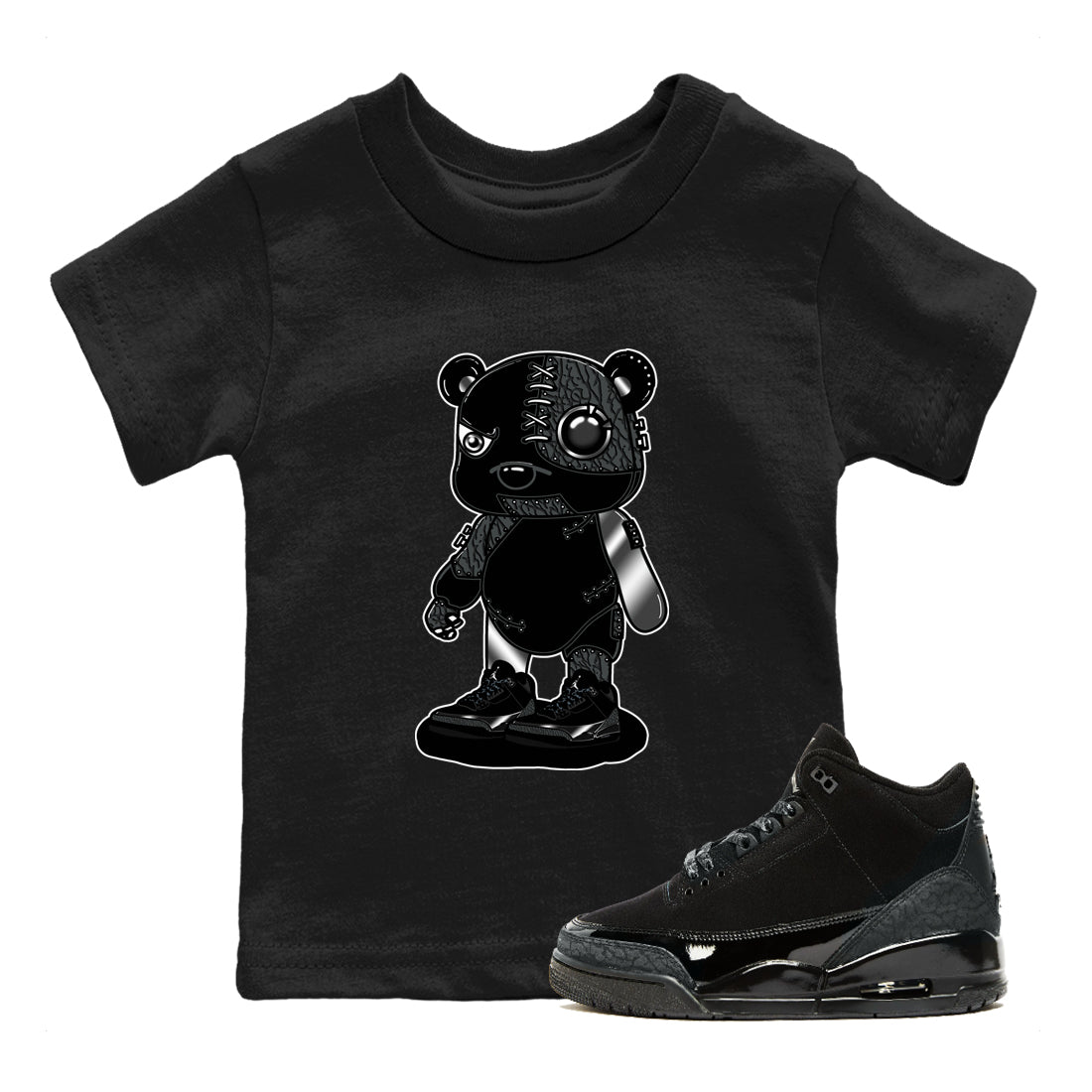 Air Jordan 3 Black Cat shirts to match jordans Cyborg Bear sneaker match tees Jordan 3 Retro Black Cat best t shirts to wear with jordans SNRT Sneaker Tees Youth Baby Black 1 tee