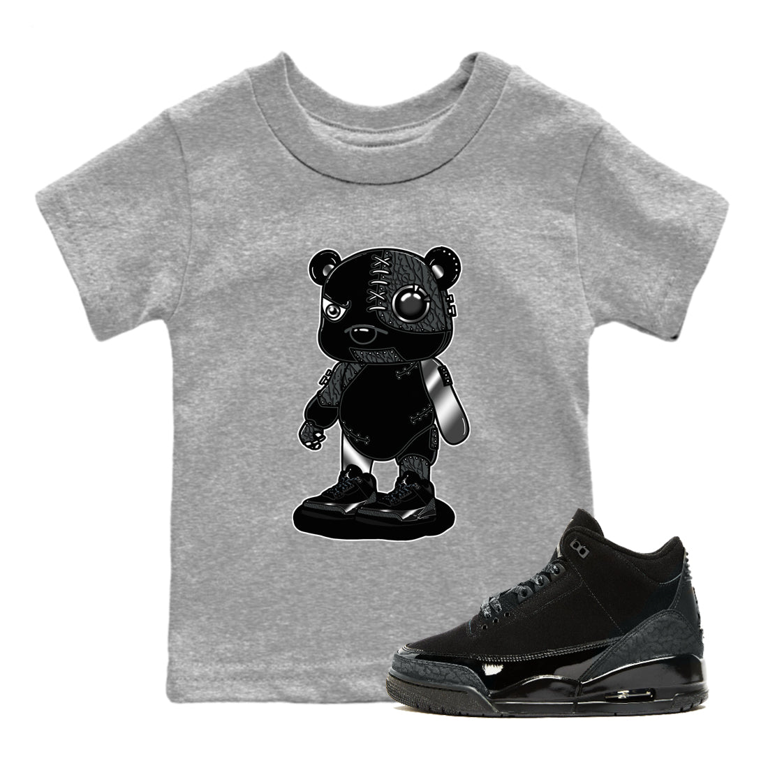 Air Jordan 3 Black Cat shirts to match jordans Cyborg Bear sneaker match tees Jordan 3 Retro Black Cat best t shirts to wear with jordans SNRT Sneaker Tees Youth Baby Heather Grey 1 tee