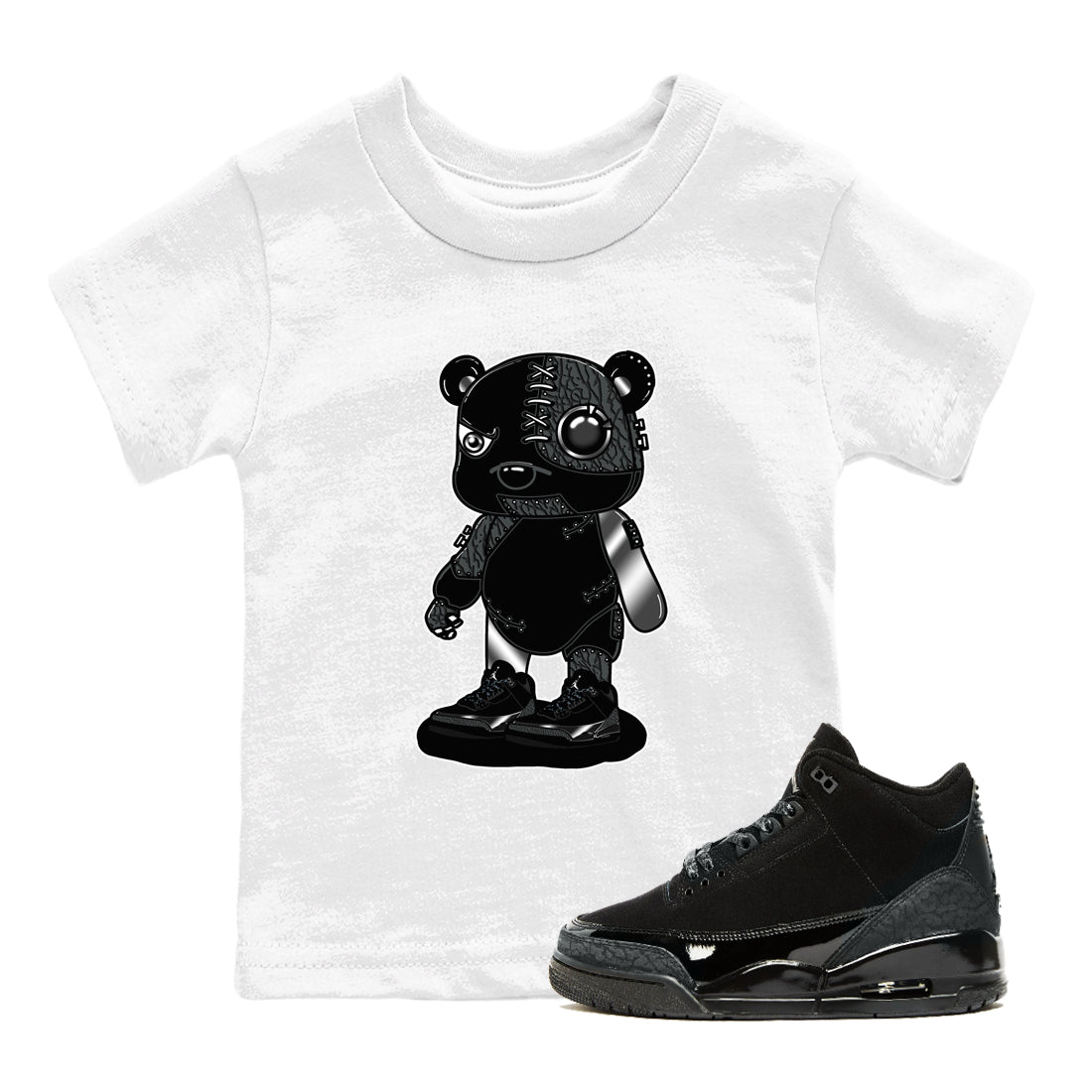 Air Jordan 3 Black Cat shirts to match jordans Cyborg Bear sneaker match tees Jordan 3 Retro Black Cat best t shirts to wear with jordans SNRT Sneaker Tees Youth Baby White 1 tee