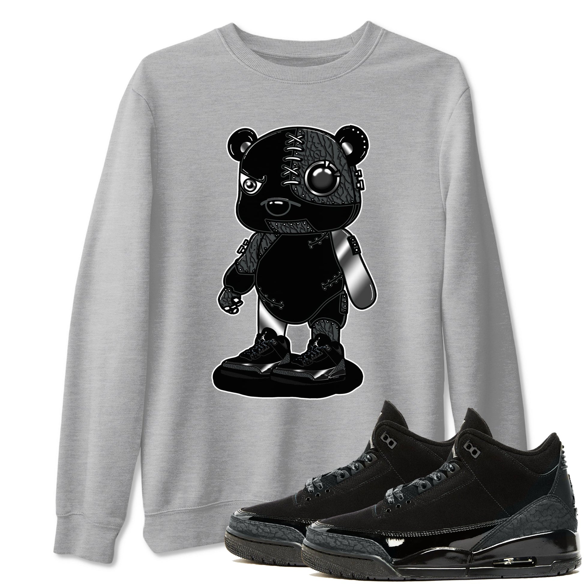 Air Jordan 3 Black Cat shirts to match jordans Cyborg Bear sneaker match tees Jordan 3 Retro Black Cat best t shirts to wear with jordans SNRT Sneaker Tees unisex cotton Heather Grey 1 shirts