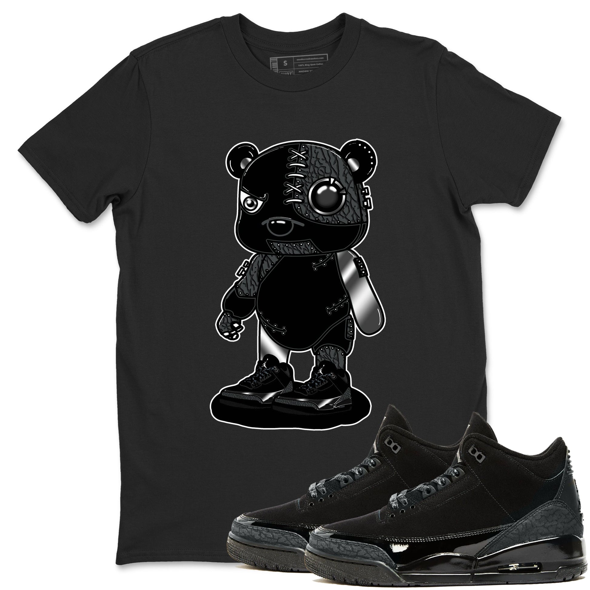 Air Jordan 3 Black Cat shirts to match jordans Cyborg Bear sneaker match tees Jordan 3 Retro Black Cat best t shirts to wear with jordans SNRT Sneaker Tees unisex cotton Black 1 shirts