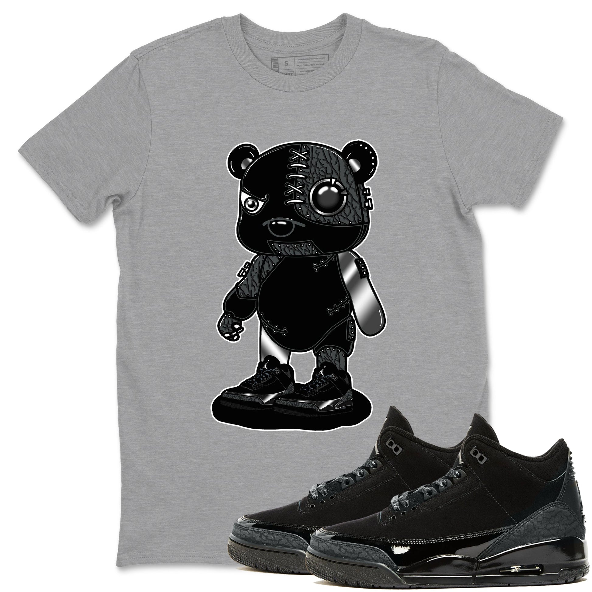 Air Jordan 3 Black Cat shirts to match jordans Cyborg Bear sneaker match tees Jordan 3 Retro Black Cat best t shirts to wear with jordans SNRT Sneaker Tees unisex cotton Heather Grey 1 shirts