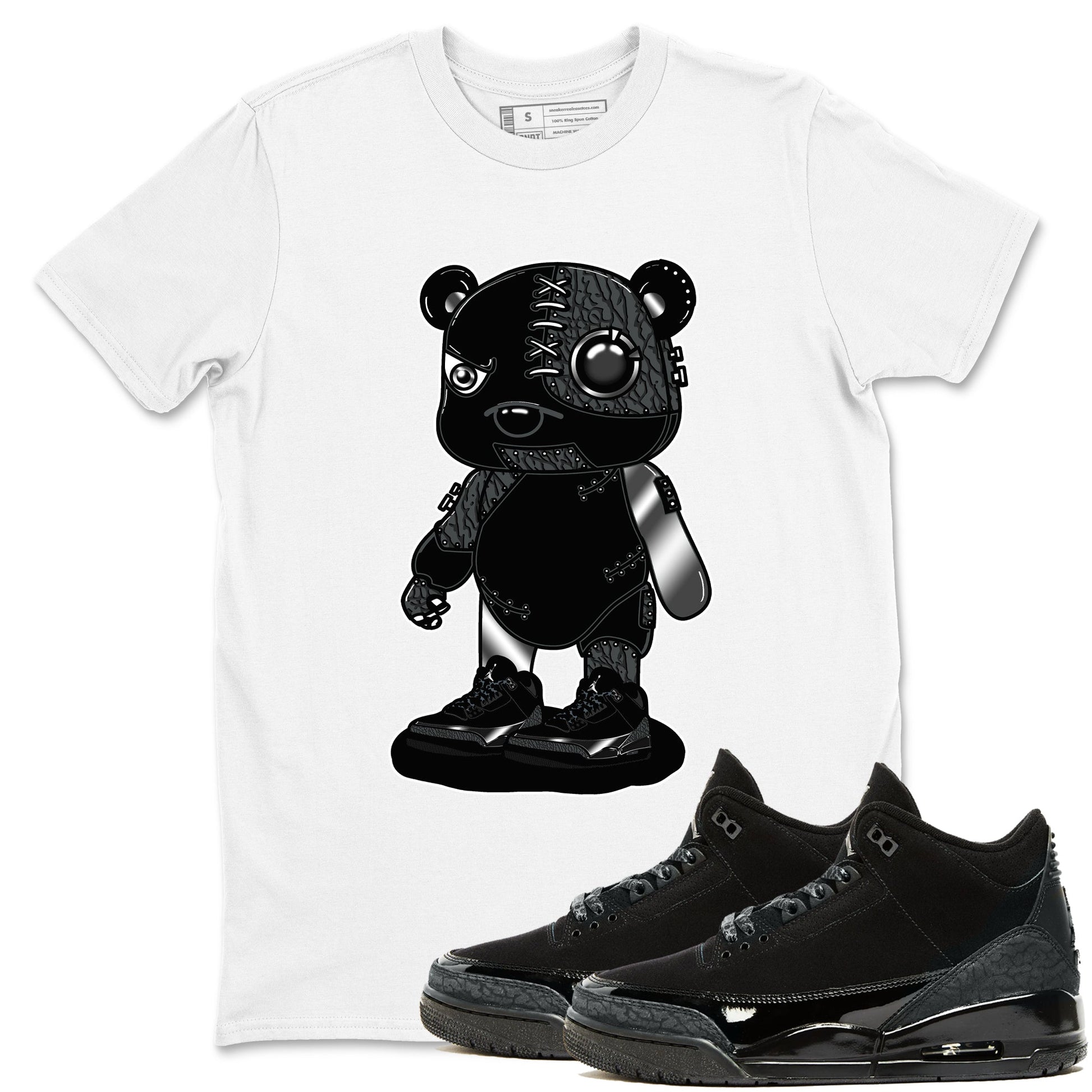 Air Jordan 3 Black Cat shirts to match jordans Cyborg Bear sneaker match tees Jordan 3 Retro Black Cat best t shirts to wear with jordans SNRT Sneaker Tees unisex cotton White 1 shirts