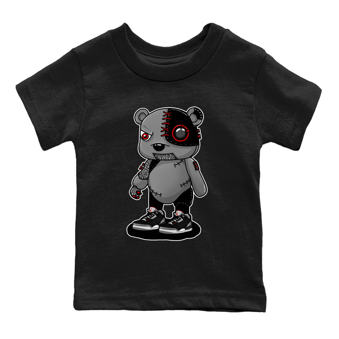 3s Black Cement shirts to match jordans Cyborg Bear sneaker match tees Air Jordan 3 Retro OG Black Cement match shoes to clothes SNRT Sneaker Tees Youth Baby Black 2 tee