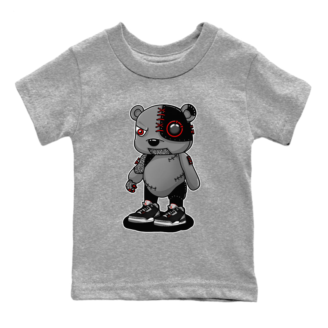 3s Black Cement shirts to match jordans Cyborg Bear sneaker match tees Air Jordan 3 Retro OG Black Cement match shoes to clothes SNRT Sneaker Tees Youth Baby Heather Grey 2 tee