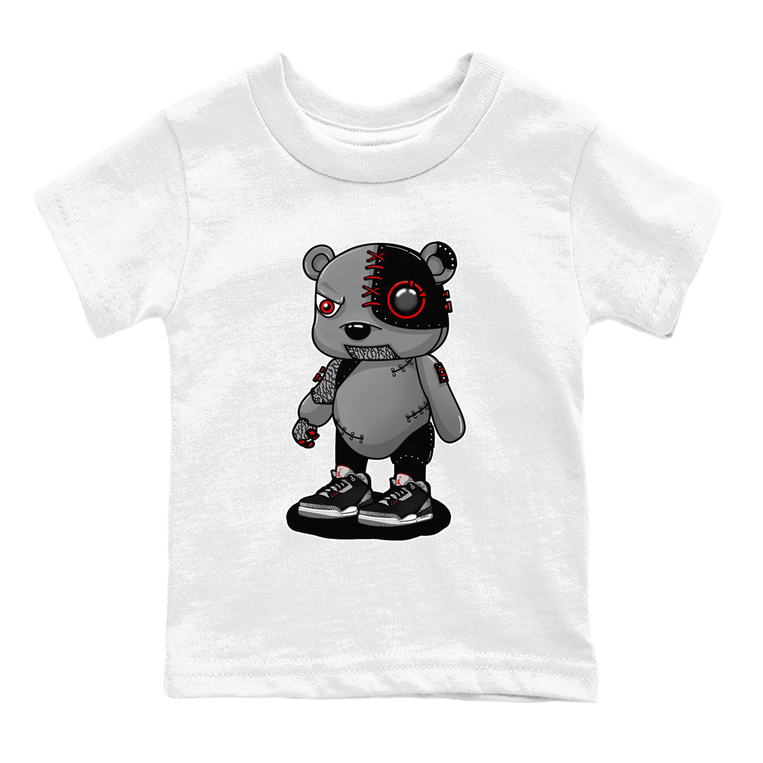 3s Black Cement shirts to match jordans Cyborg Bear sneaker match tees Air Jordan 3 Retro OG Black Cement match shoes to clothes SNRT Sneaker Tees Youth Baby White 2 tee