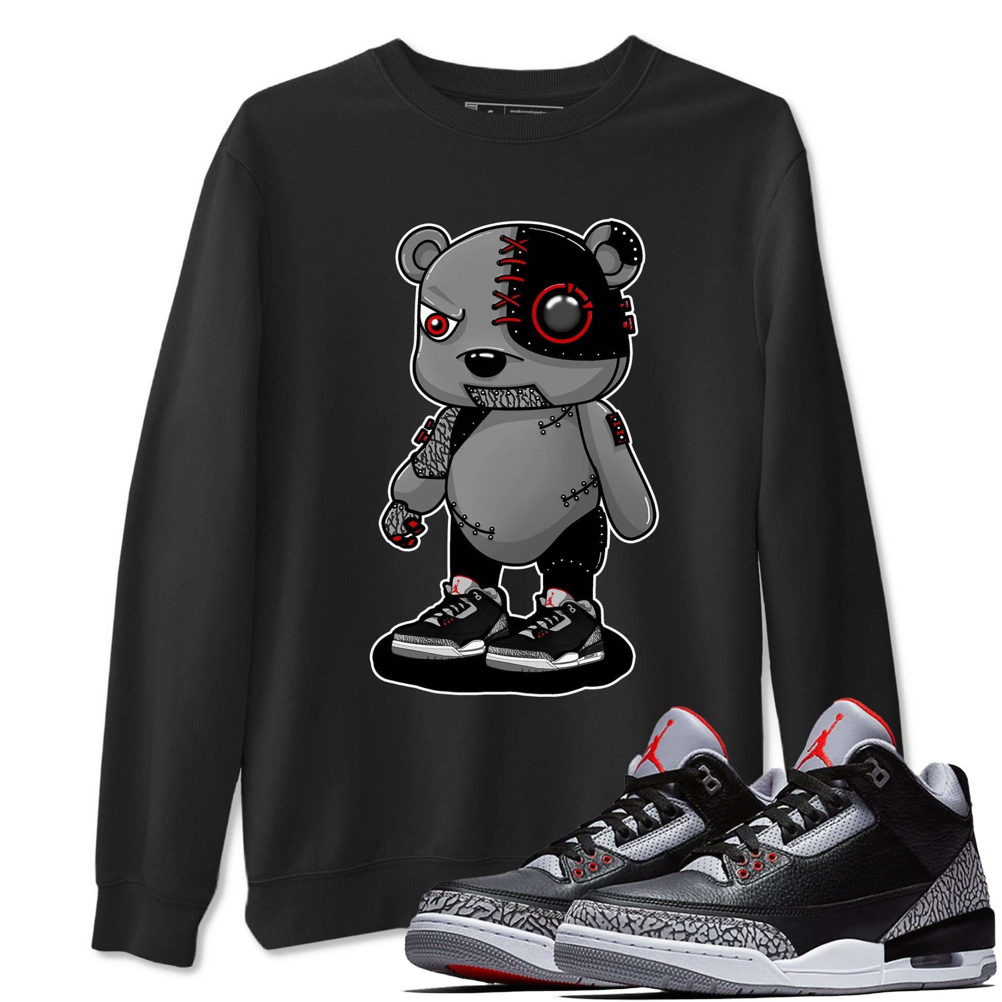 3s Black Cement shirts to match jordans Cyborg Bear sneaker match tees Air Jordan 3 Retro OG Black Cement match shoes to clothes SNRT Sneaker Tees unisex cotton Black 1 shirts