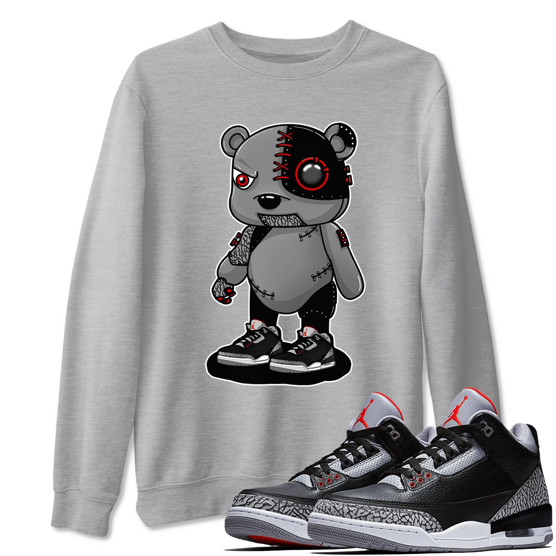 3s Black Cement shirts to match jordans Cyborg Bear sneaker match tees Air Jordan 3 Retro OG Black Cement match shoes to clothes SNRT Sneaker Tees unisex cotton Heather Grey 1 shirts
