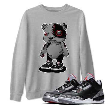 3s Black Cement shirts to match jordans Cyborg Bear sneaker match tees Air Jordan 3 Retro OG Black Cement match shoes to clothes SNRT Sneaker Tees unisex cotton Heather Grey 1 shirts
