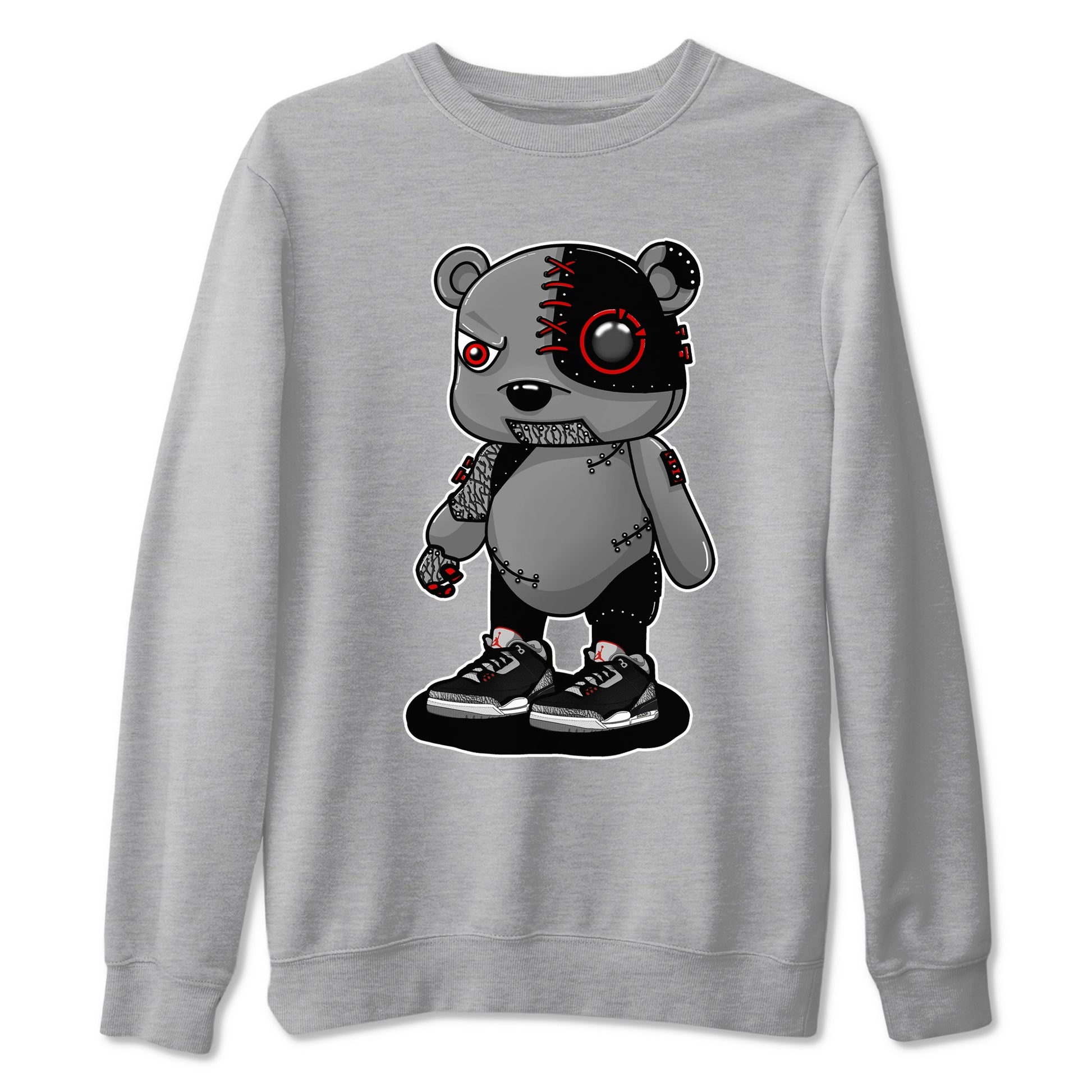 3s Black Cement shirts to match jordans Cyborg Bear sneaker match tees Air Jordan 3 Retro OG Black Cement match shoes to clothes SNRT Sneaker Tees unisex cotton Heather Grey 2 shirts
