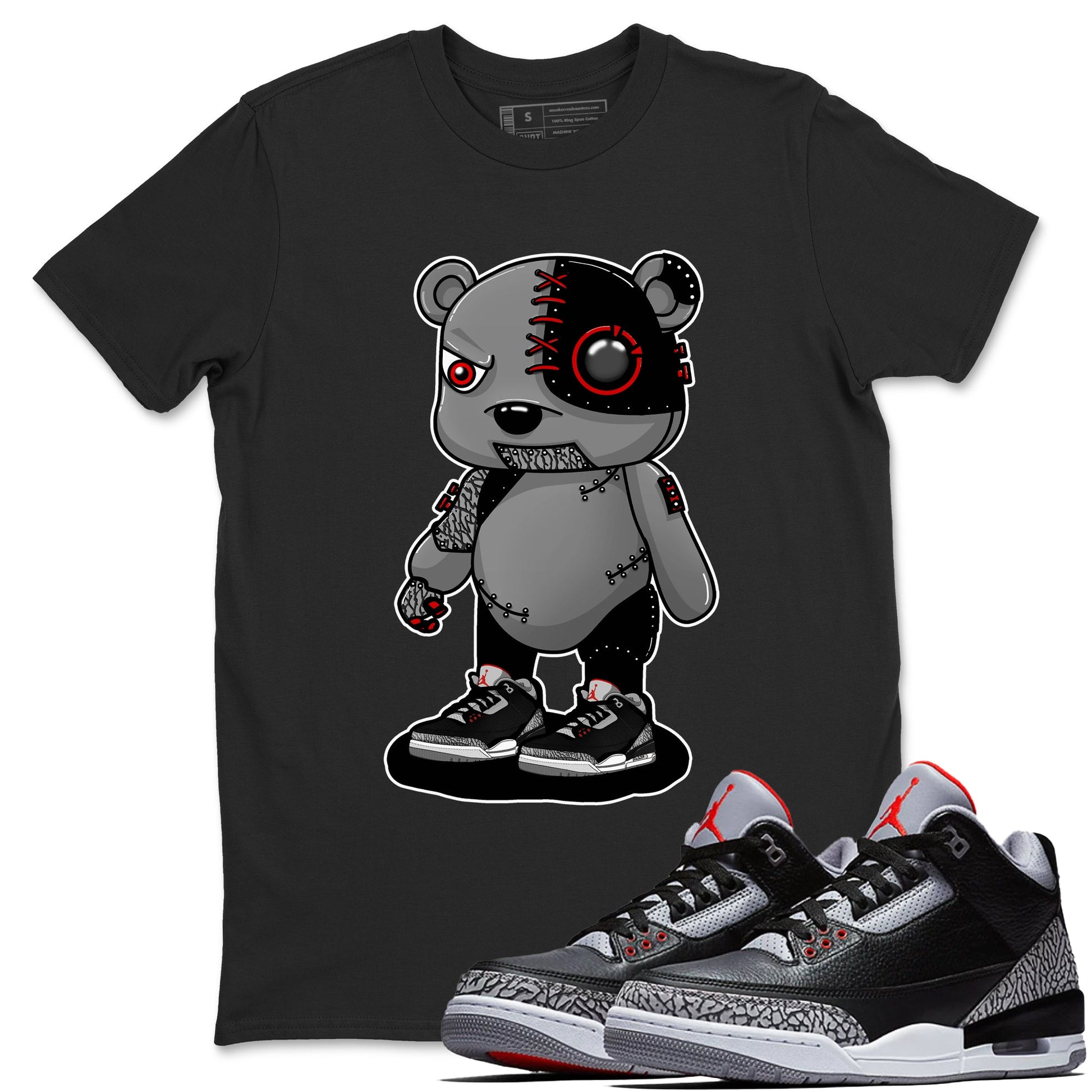 3s Black Cement shirts to match jordans Cyborg Bear sneaker match tees Air Jordan 3 Retro OG Black Cement match shoes to clothes SNRT Sneaker Tees unisex cotton Black 1 shirts
