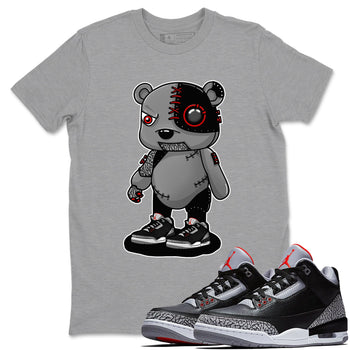 3s Black Cement shirts to match jordans Cyborg Bear sneaker match tees Air Jordan 3 Retro OG Black Cement match shoes to clothes SNRT Sneaker Tees unisex cotton Heather Grey 1 shirts