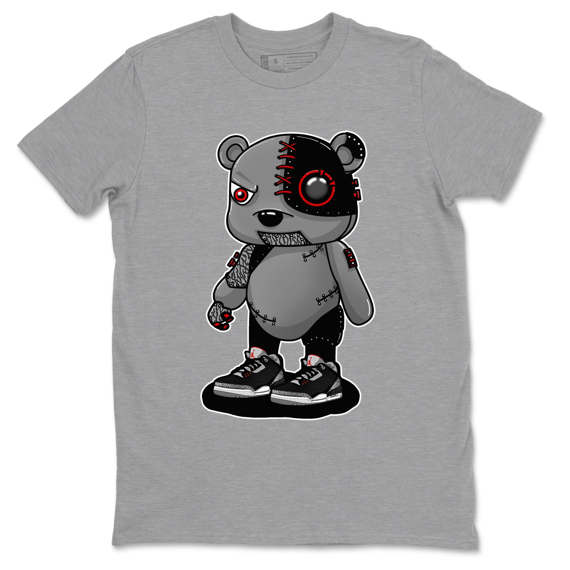 3s Black Cement shirts to match jordans Cyborg Bear sneaker match tees Air Jordan 3 Retro OG Black Cement match shoes to clothes SNRT Sneaker Tees unisex cotton Heather Grey 2 shirts