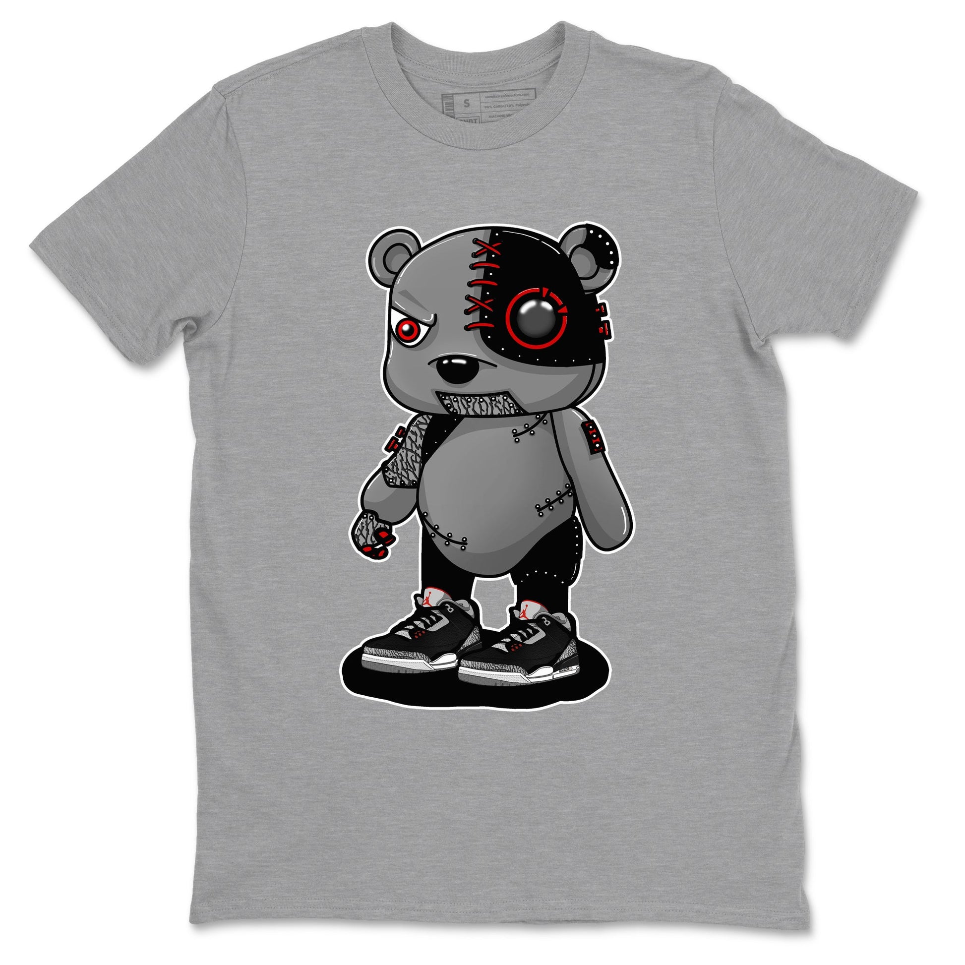 3s Black Cement shirts to match jordans Cyborg Bear sneaker match tees Air Jordan 3 Retro OG Black Cement match shoes to clothes SNRT Sneaker Tees unisex cotton Heather Grey 2 shirts