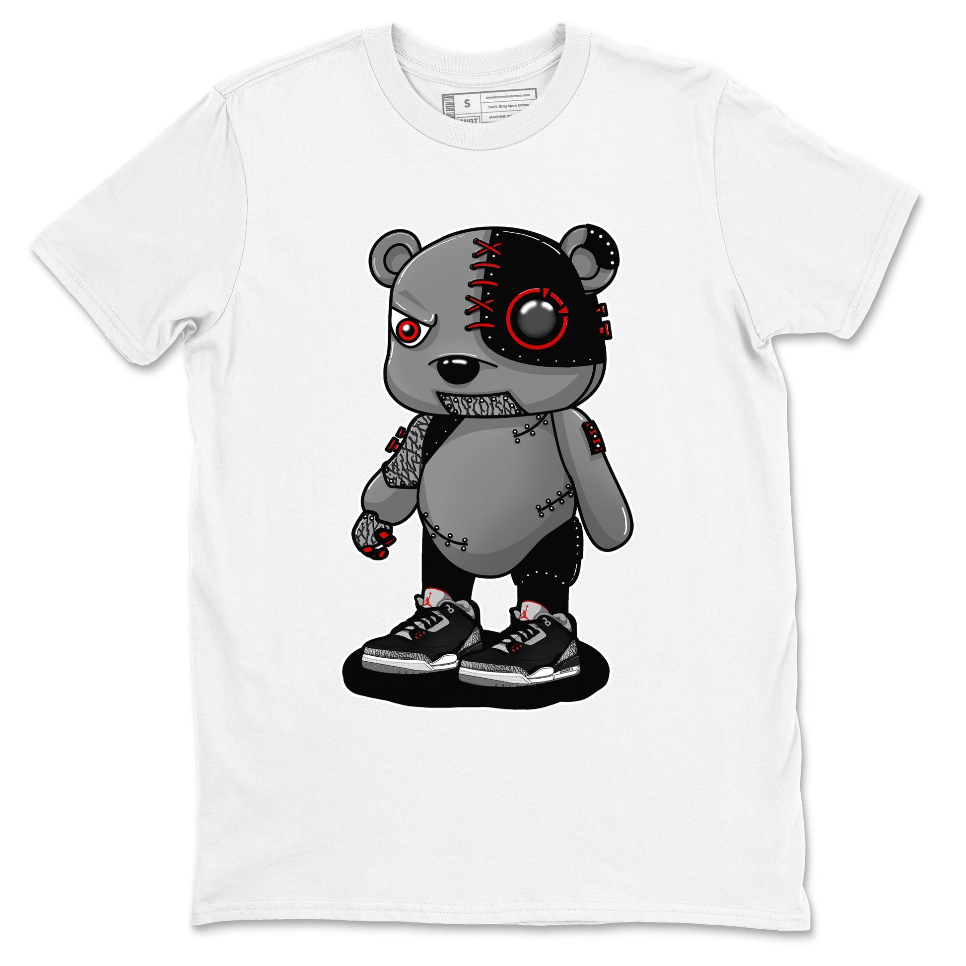 3s Black Cement shirts to match jordans Cyborg Bear sneaker match tees Air Jordan 3 Retro OG Black Cement match shoes to clothes SNRT Sneaker Tees unisex cotton White 2 shirts