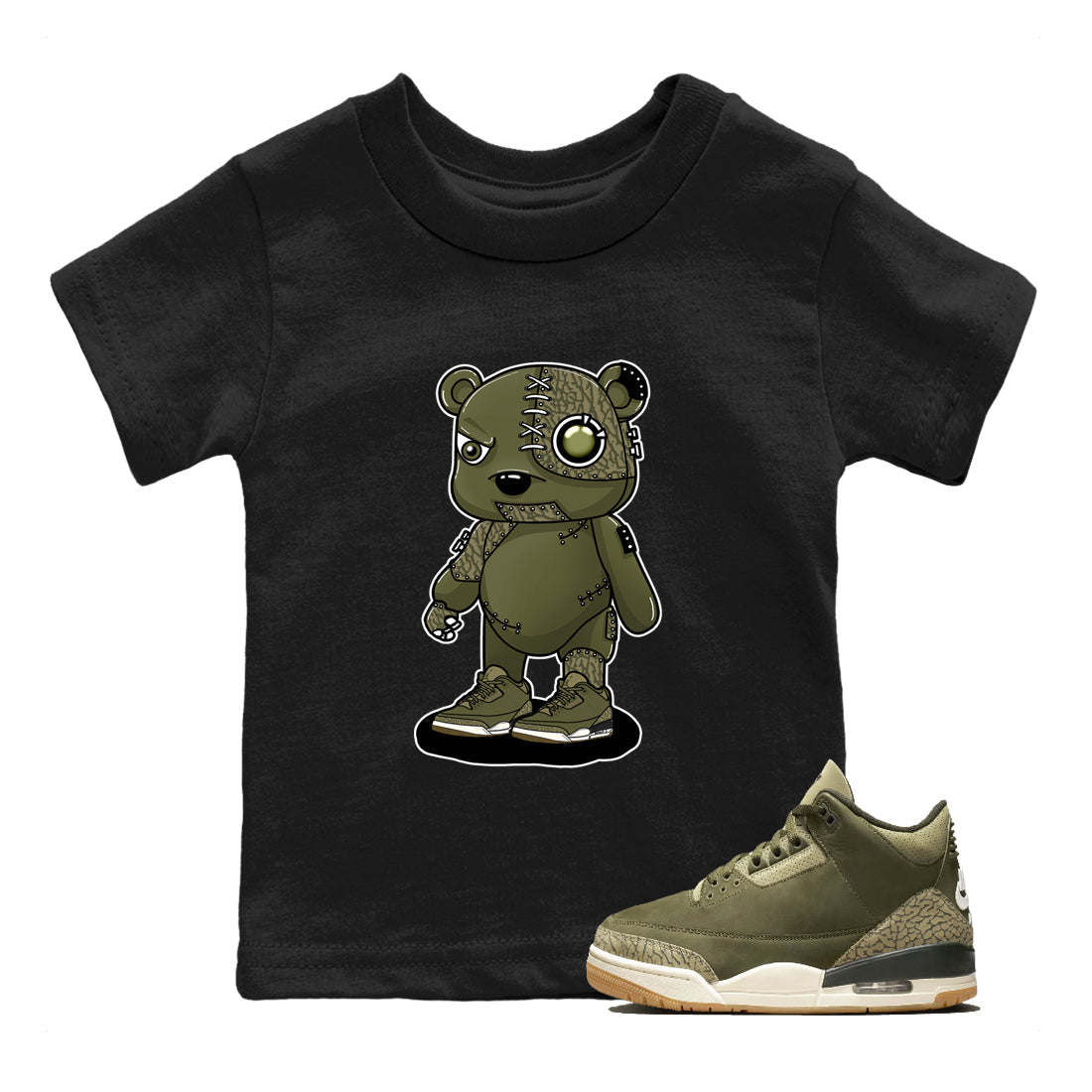 Sneaker Threads – Sneaker Threads To Match Air Jordan 3 Family Affair Shoes – Cyborg Bear Kids T-Shirt Black 1