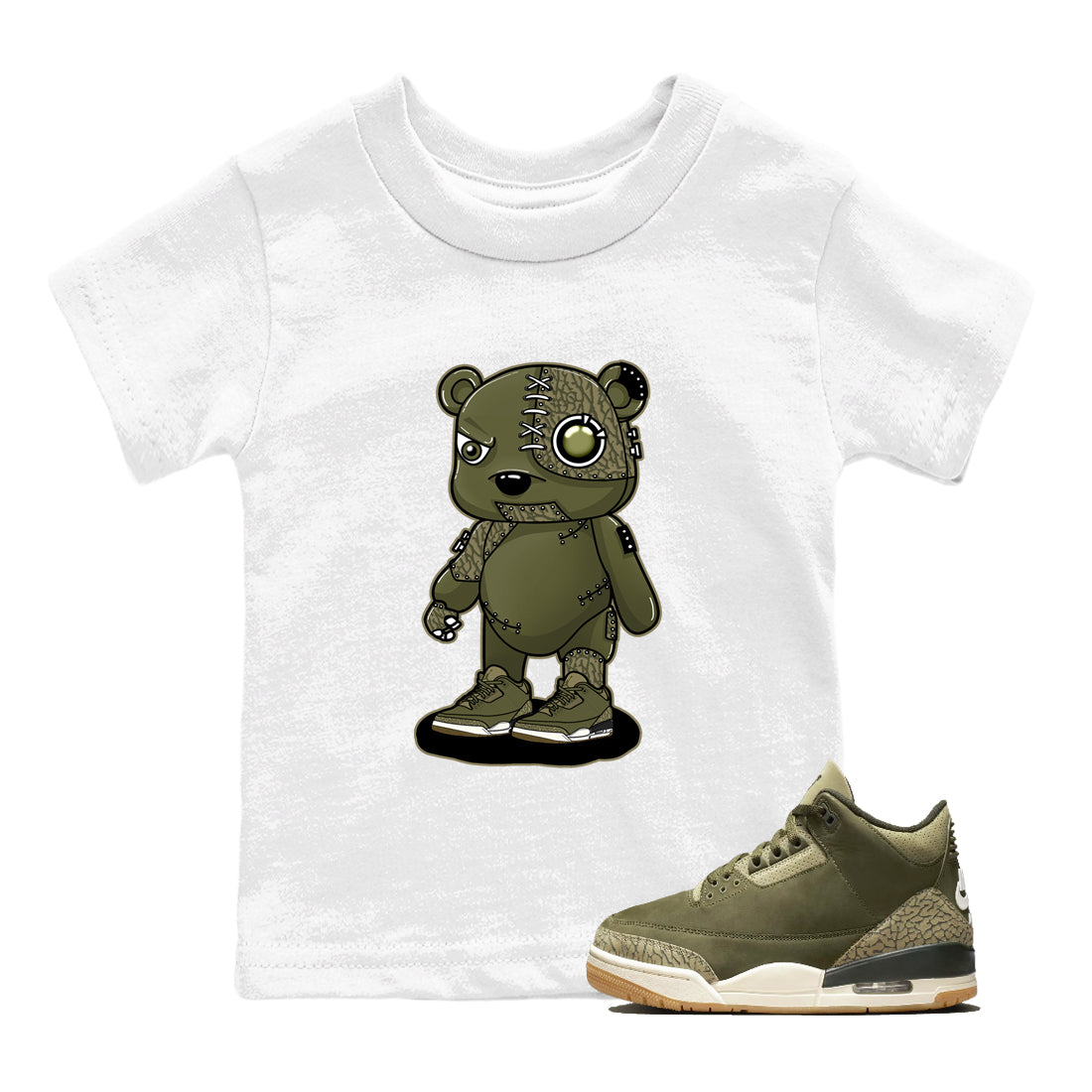 Sneaker Threads – Sneaker Threads To Match Air Jordan 3 Family Affair Shoes – Cyborg Bear Kids T-Shirt White 1