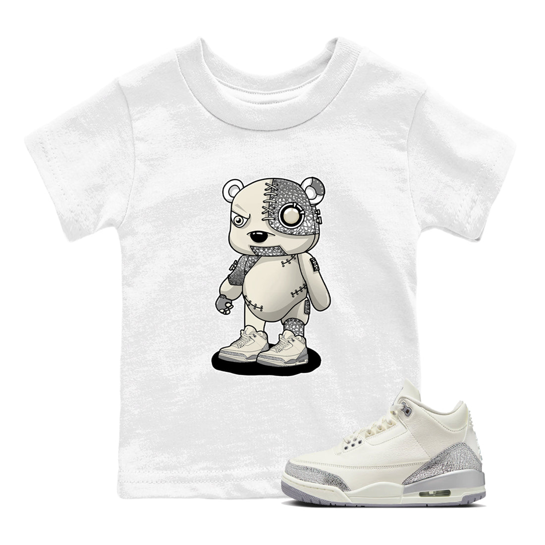 3s WMNS Sail and Cement Grey shirts to match jordans Cyborg Bear graphic tees Air Jordan 3 Sail and Cement Grey match shoes to clothes SNRT Sneaker Tees Youth Baby White 1 tee