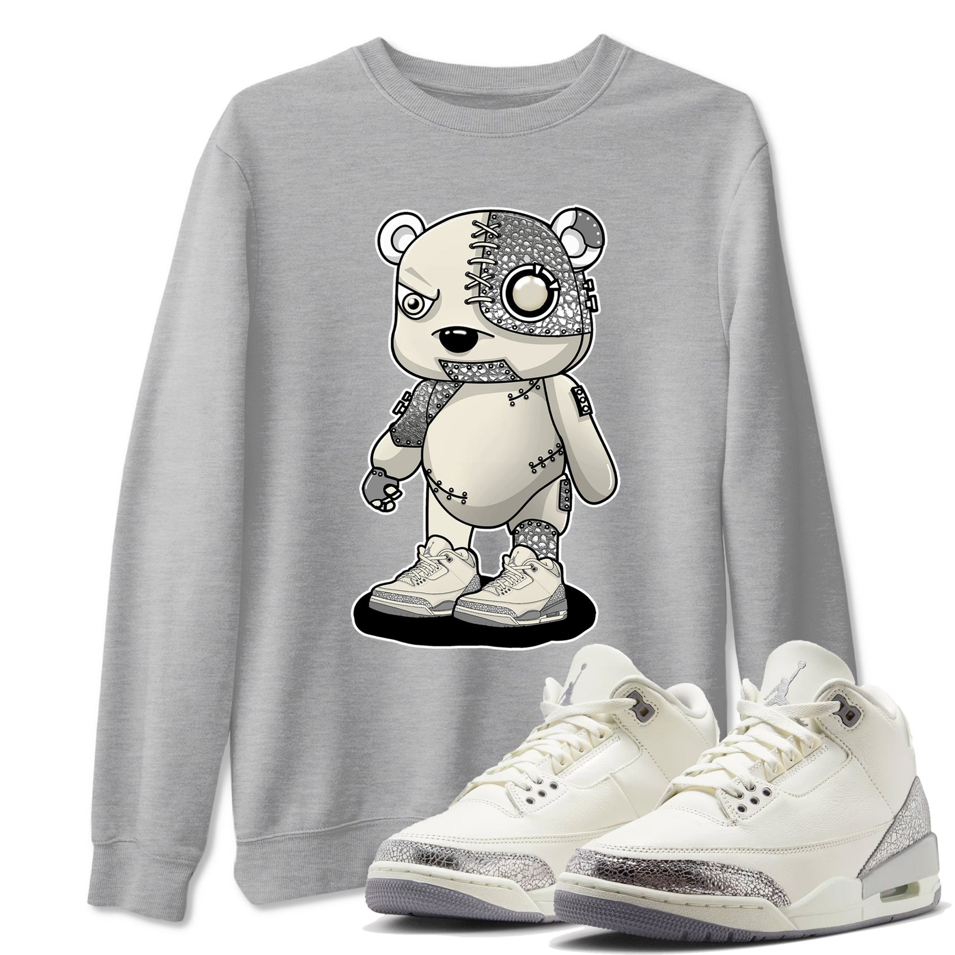 3s WMNS Sail and Cement Grey shirts to match jordans Cyborg Bear graphic tees Air Jordan 3 Sail and Cement Grey match shoes to clothes SNRT Sneaker Tees unisex cotton Heather Grey 1 shirts