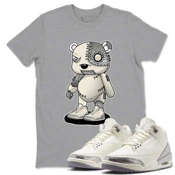 3s WMNS Sail and Cement Grey shirts to match jordans Cyborg Bear graphic tees Air Jordan 3 Sail and Cement Grey match shoes to clothes SNRT Sneaker Tees unisex cotton Heather Grey 1 shirts