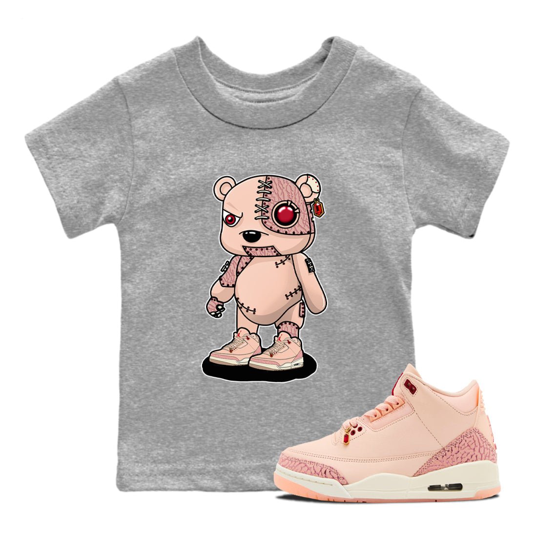 Air Jordan 3 "Treat Yourself" Washed Coral shirts to Special Valentine's Day Cyborg Bear sneaker match tees Jordan 3 Valentine's Day best t shirts to wear with jordans SNRT Sneaker Tees Youth Baby Heather Grey 1 tee