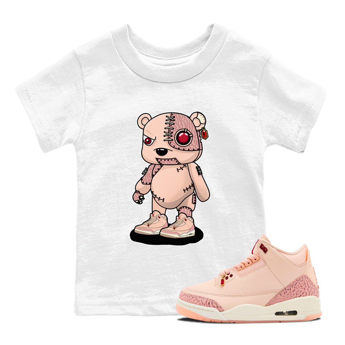 Air Jordan 3 "Treat Yourself" Washed Coral shirts to Special Valentine's Day Cyborg Bear sneaker match tees Jordan 3 Valentine's Day best t shirts to wear with jordans SNRT Sneaker Tees Youth Baby White 1 tee