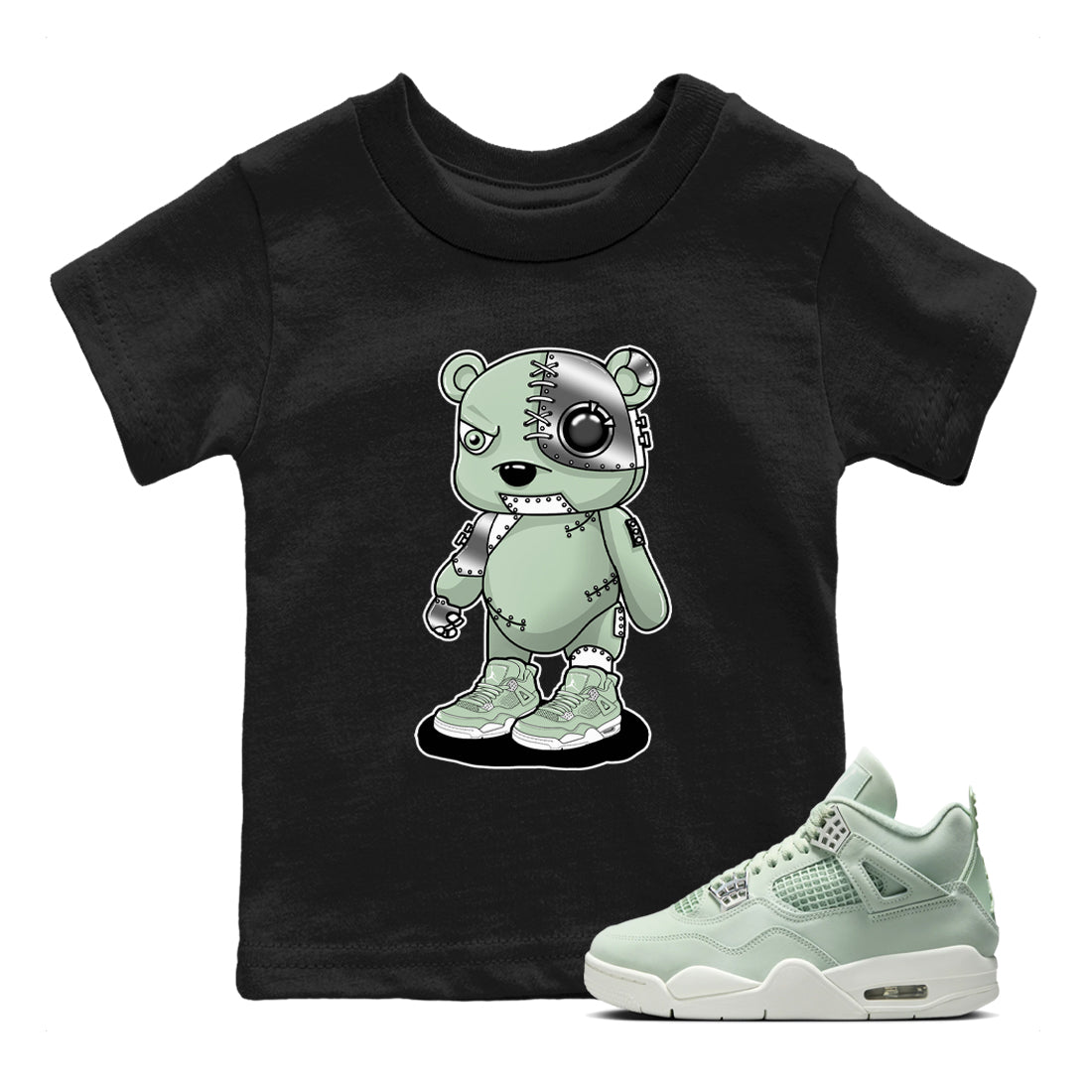 4s seafoam shirts to match jordans Cyborg Bear sneaker match tees Air Jordan 4 Abundance match shoes to clothes SNRT Sneaker Tees Youth Baby Black 1 tee