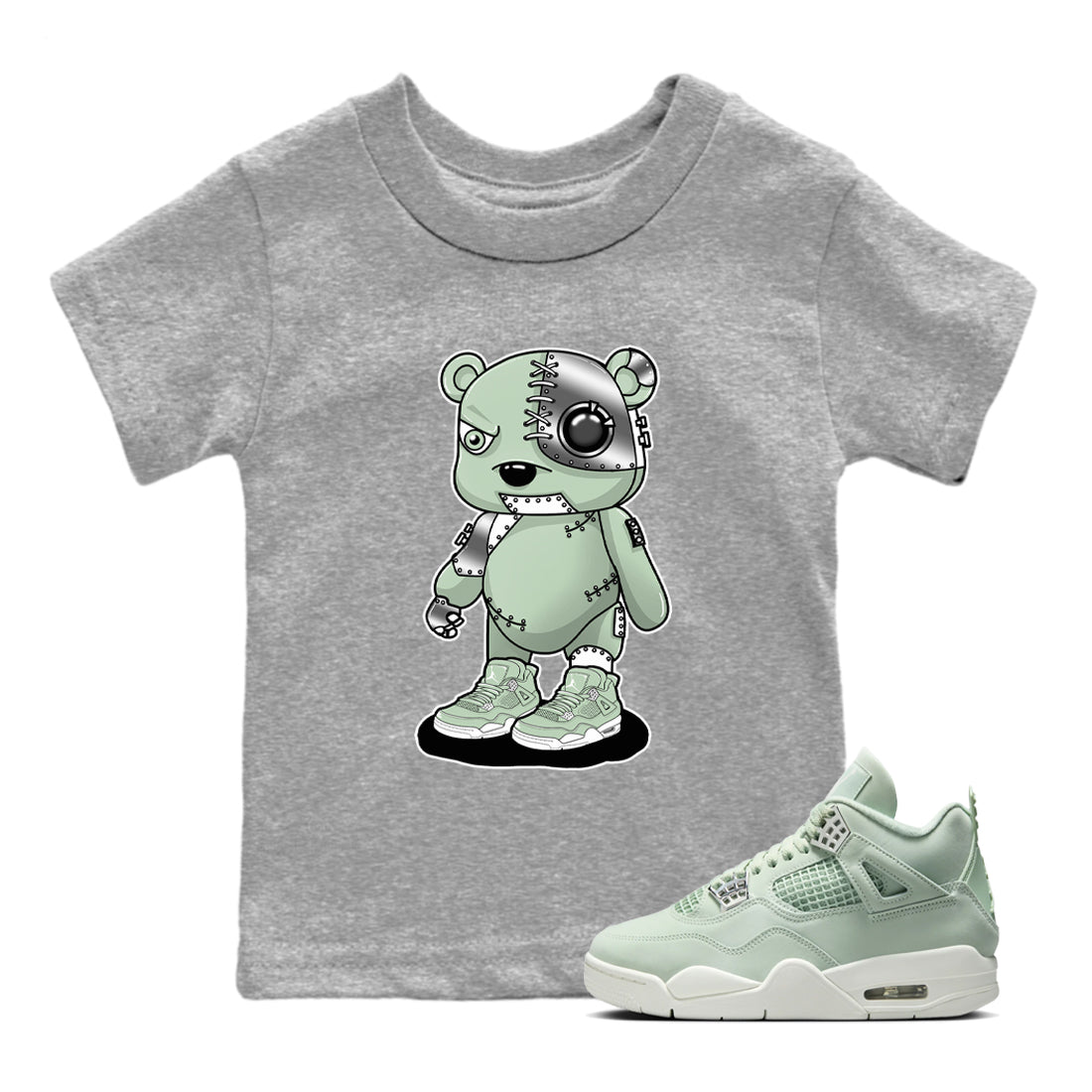 4s seafoam shirts to match jordans Cyborg Bear sneaker match tees Air Jordan 4 Abundance match shoes to clothes SNRT Sneaker Tees Youth Baby Heather Grey 1 tee