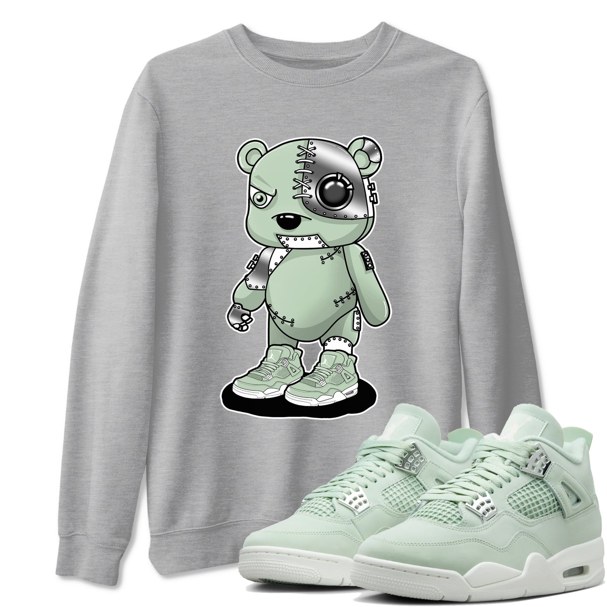 4s seafoam shirts to match jordans Cyborg Bear sneaker match tees Air Jordan 4 Abundance match shoes to clothes SNRT Sneaker Tees unisex cotton Heather Grey 1 shirts