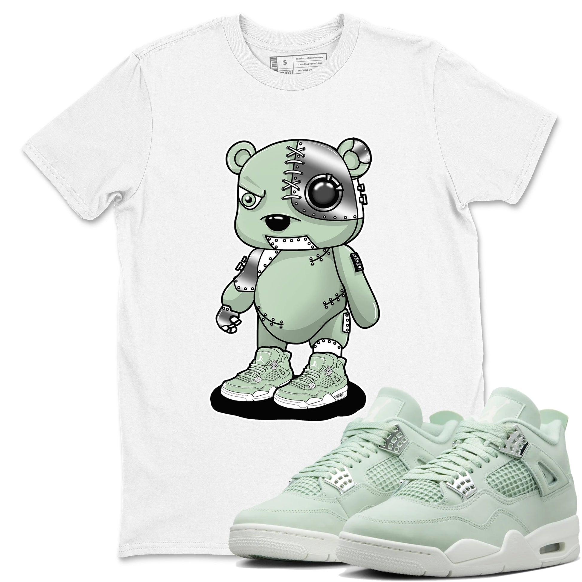 4s seafoam shirts to match jordans Cyborg Bear sneaker match tees Air Jordan 4 Abundance match shoes to clothes SNRT Sneaker Tees unisex cotton White 1 shirts