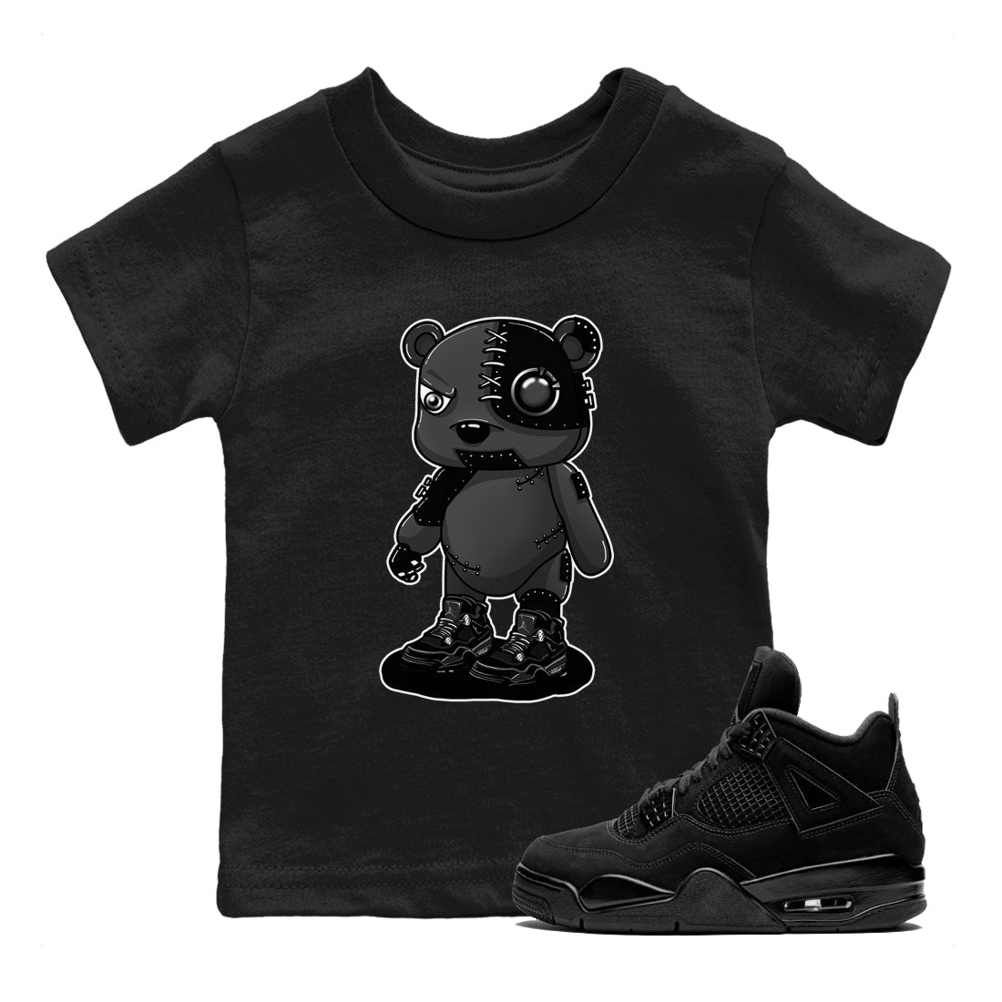 4s Black Cat shirts to match jordans Cyborg Bear sneaker match tees Air Jordan 4 Black Cat match shoes to clothes SNRT Sneaker Tees Youth Baby Black 1 tee