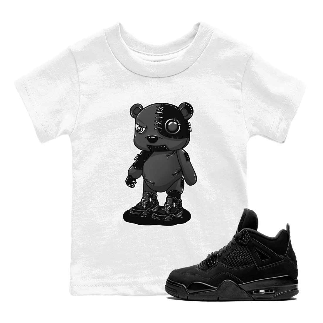 4s Black Cat shirts to match jordans Cyborg Bear sneaker match tees Air Jordan 4 Black Cat match shoes to clothes SNRT Sneaker Tees Youth Baby White 1 tee