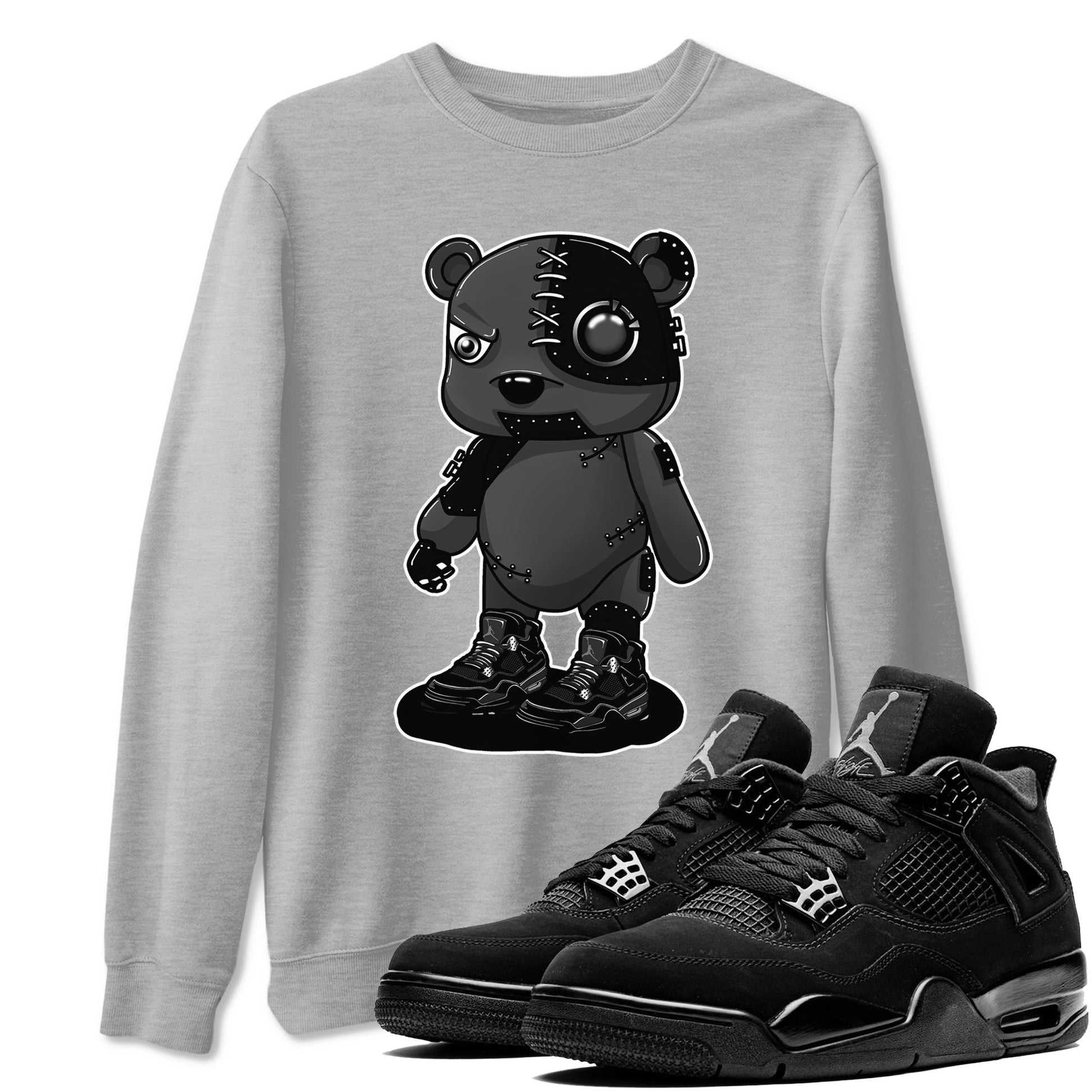 4s Black Cat shirts to match jordans Cyborg Bear sneaker match tees Air Jordan 4 Black Cat match shoes to clothes SNRT Sneaker Tees unisex cotton Heather Grey 1 shirts