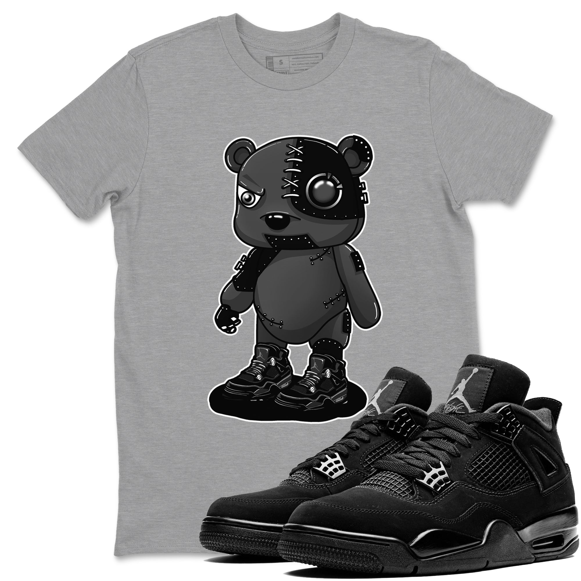 4s Black Cat shirts to match jordans Cyborg Bear sneaker match tees Air Jordan 4 Black Cat match shoes to clothes SNRT Sneaker Tees unisex cotton Heather Grey 1 shirts
