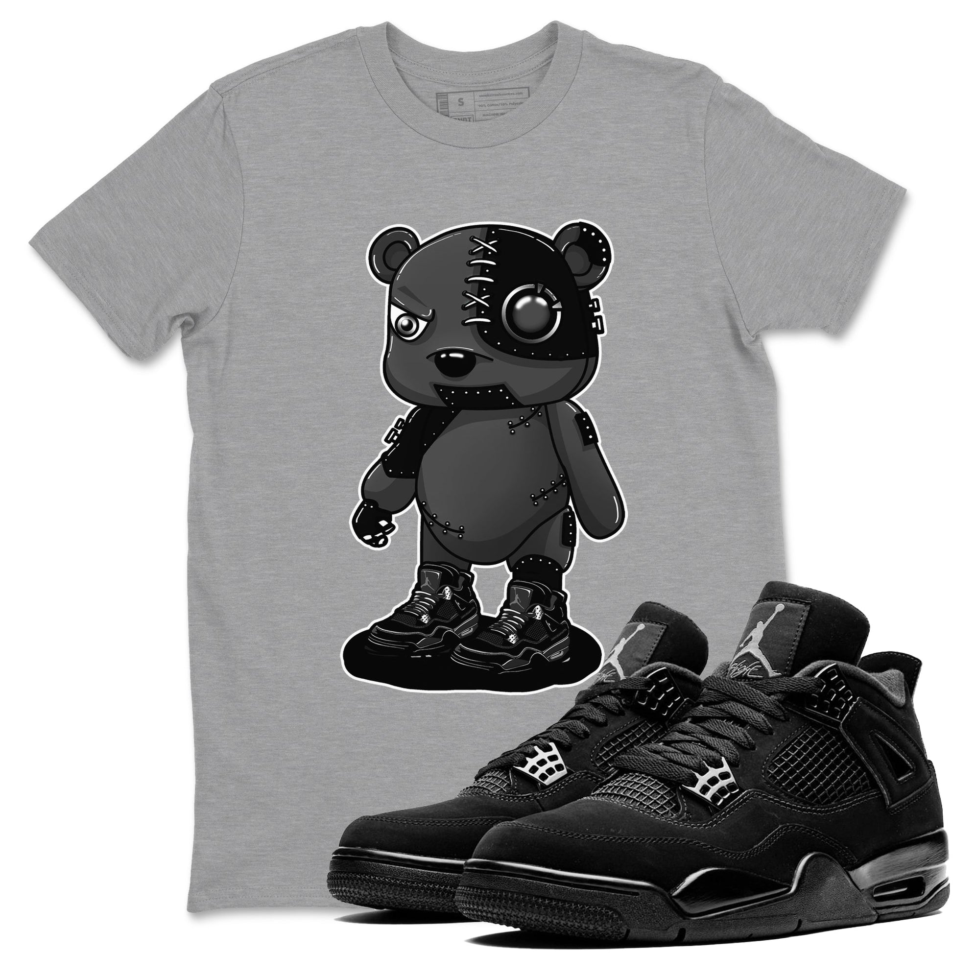 4s Black Cat shirts to match jordans Cyborg Bear sneaker match tees Air Jordan 4 Black Cat match shoes to clothes SNRT Sneaker Tees unisex cotton Heather Grey 1 shirts