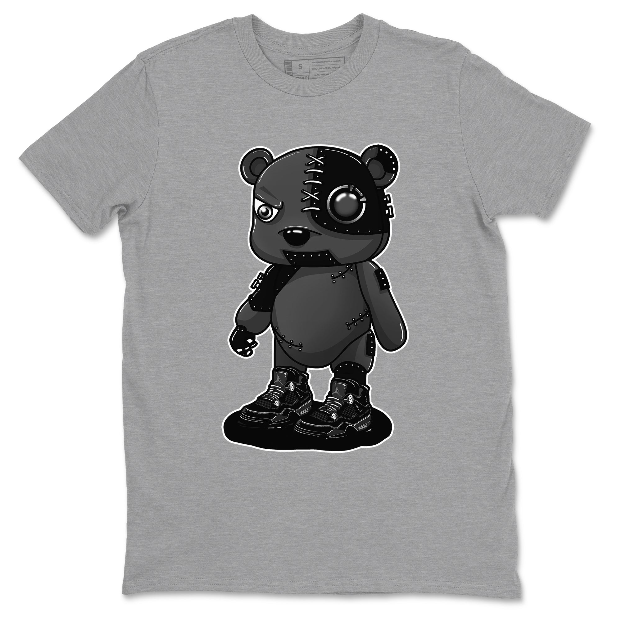 4s Black Cat shirts to match jordans Cyborg Bear sneaker match tees Air Jordan 4 Black Cat match shoes to clothes SNRT Sneaker Tees unisex cotton Heather Grey 2 shirts